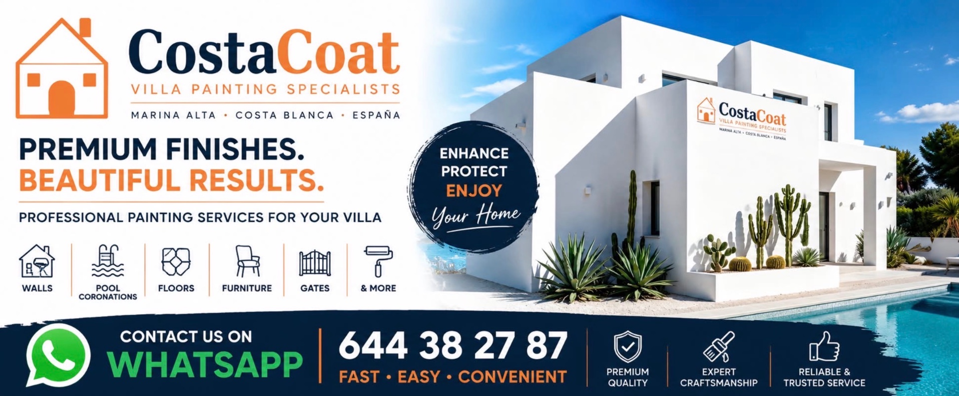 CostaCoat promotional banner: premium finishes, beautiful results